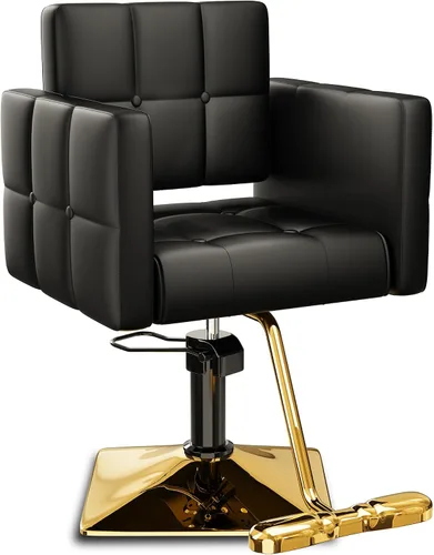 Vista 21 de Silla de salón profesional Baasha completamente negra, silla de estilo hidráulica de lujo con cuero PU suave, cojín de espuma de alta densidad, giro