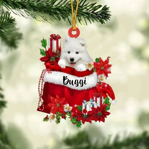Vista 134 de Perro Akita Inu personalizado en bolsa de regalo, adorno de Navidad, nombre personalizado, regalo para amantes de los perros, familia, Navidad