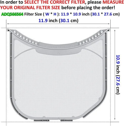 Vista 2 de ADQ566564 - Filtro de pelusa de repuesto para secadoras LG y Kenmore, filtro ADQ566564 (parte inferior con muescas), trampa de pantalla de pelusa