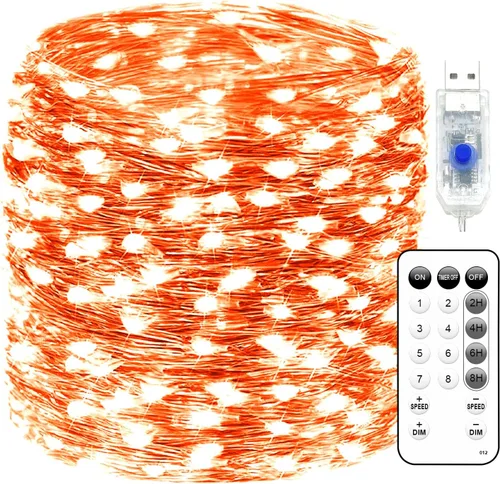 Vista 9 de Fairy Lights 66ft 200 LED USB Twinkle String Light Plug in Silver Wire Lights with Remote and Timer 8 Modes Outdoor Waterproof Starry Lights DIY