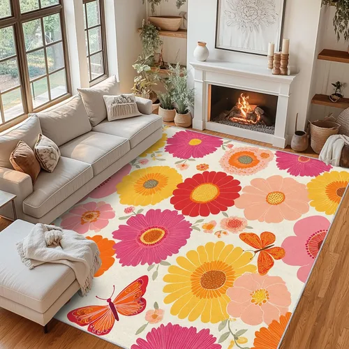 Vista 10 de Daisy Rugs for Entryway, 2x3 ft, Oil Painting Flower Area Rugs for Bedroom Kitchen Entrance, Soft Non Slip Washable Botanical Floral Indoor Door Mat