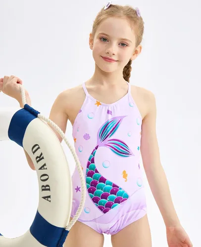 Vista 5 de WAWSAM Traje de baño de una pieza para niñas, traje de baño de playa para niños pequeños