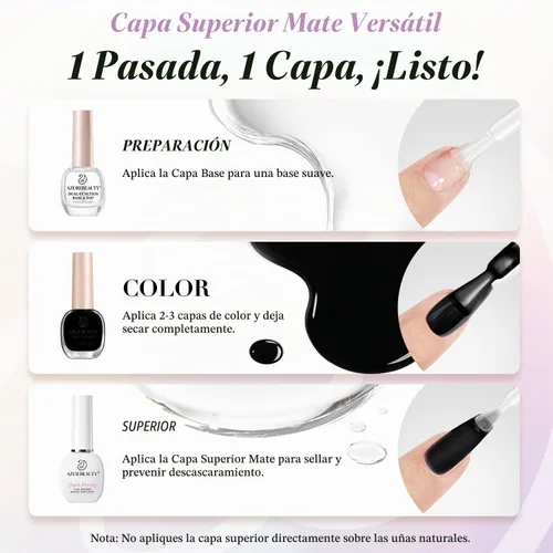 Vista 9 de AZUREBEAUTY Esmalte de Uñas con Capa Superior Mate – Transparente Natural de Secado Rápido, Larga Duración, Fórmula de Secado al Aire, Acabado