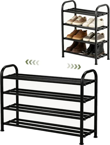 Vista 8 de Zapatero de 2 niveles para armario, zapatero expandible de 16 a 33 pulgadas, ajustable para entrada, armario, puerta, metal resistente, color negro