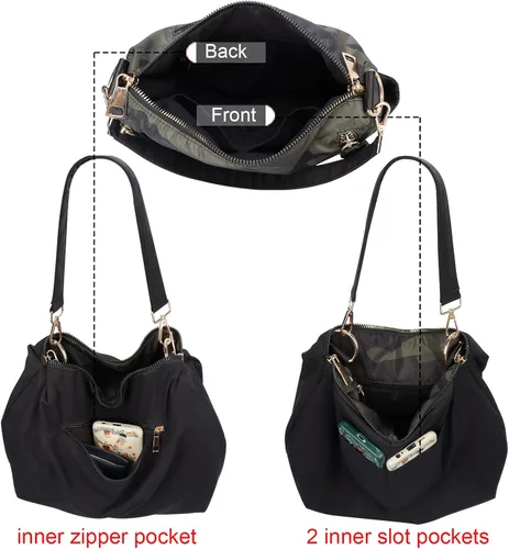Vista 4 de PAKFIEKS Bolso cruzado de nailon impermeable para mujer, bolso de mano de camuflaje de gran capacidad, antirrobo, ligero, bolso de hombro de viaje