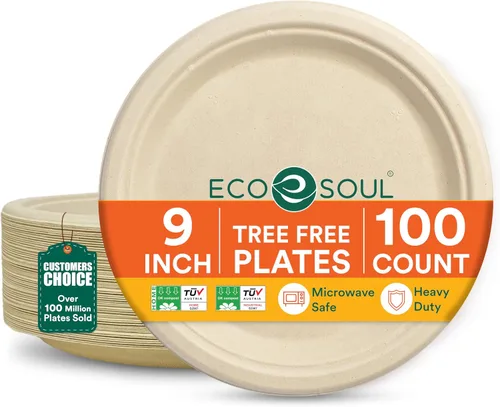 Vista 36 de ECO SOUL - Platos de papel compostables de 9 pulgadas (paquete de 200) biodegradables, resistentes, desechables, ecológicos para cena de Navidad
