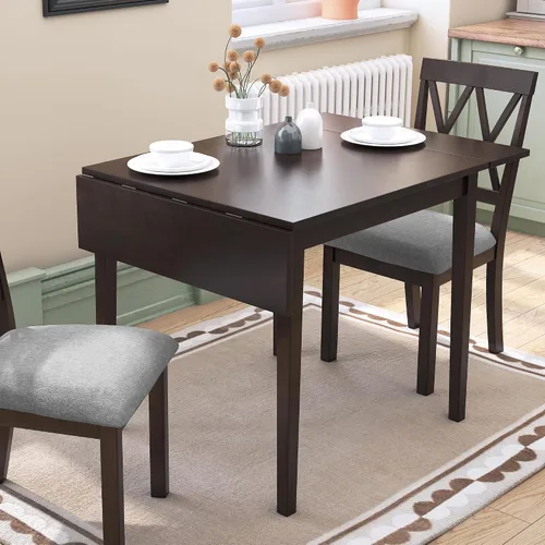 Vista 11 de Merax Mesa de comedor rectangular extensible de madera de 29 a 45 pulgadas con hoja caída, ahorro de espacio, fácil de montar, marrón Marrón/plegable