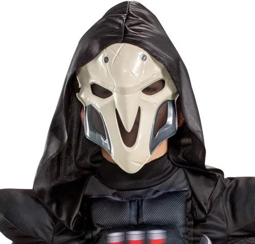 Vista 3 de Overwatch Reaper - Disfraz de personaje inspirado en videojuegos para niños, overol acolchado muscular, talla S (4-6), color negro