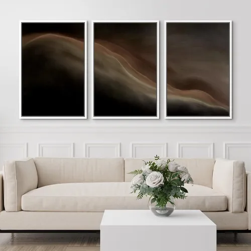 Vista 210 de SIGNFORD - Set de obras de arte en lienzo enmarcado para pared, ilustraciones abstractas de neblina del desierto en tonos neutros beige y marrón