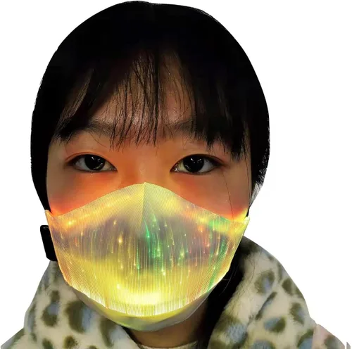 Vista 3 de Mascarillas LED para adultos, 7 colores de fibra óptica con luz LED para fiesta, rave, disfraz de Halloween, máscara facial para mujeres y hombres