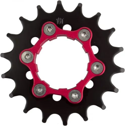 Vista 3 de origin8 ultim8 engranaje de velocidad única con Soporte de disco 6B, 3/32 pulgadas, color Negro/Rojo.
