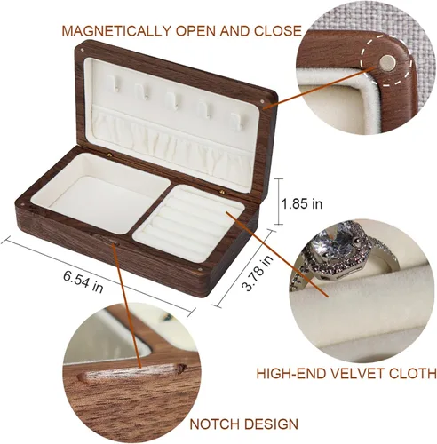 Vista 5 de Caja de joyería de madera personalizada 2025, organizador de joyas, estuche de viaje con nombre y flor de nacimiento para mujeres, mamá, regalos
