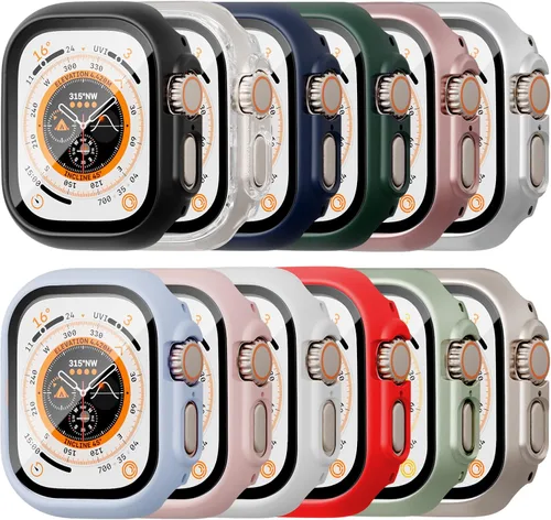 Vista 10 de Paquete de 12 fundas compatibles con Apple Watch de 1.575 pulgadas SE 3 SE 2 Series 6 5 4 SE con protector de pantalla de vidrio templado