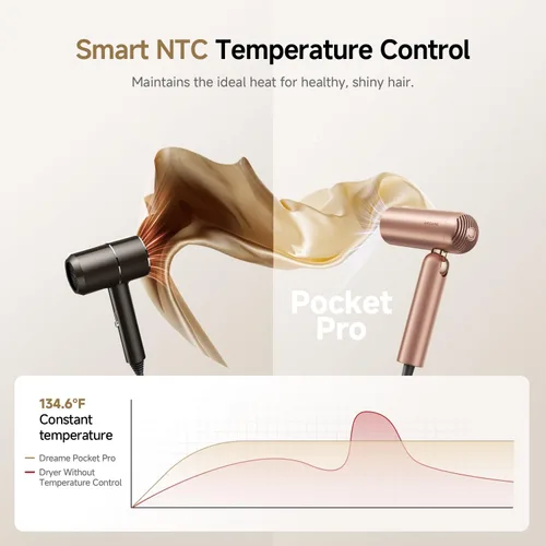 Vista 8 de Dreame Secador de pelo Pocket Pro, secador de pelo de viaje de doble voltaje con difusor, soplador de pelo iónico profesional de alta velocidad