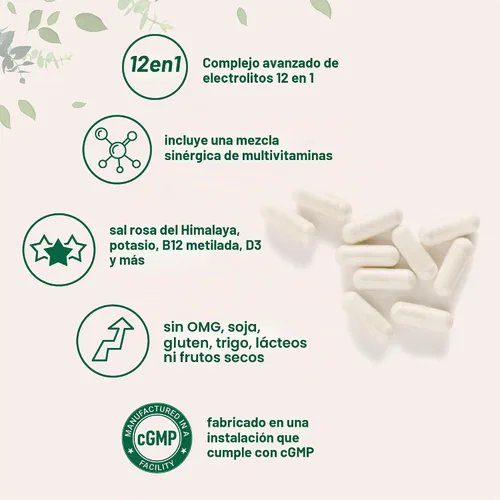Vista 3 de Advanced Electrolyte Complex Cápsulas para hidratación, 240 unidades – Píldoras de sal con sal rosa del Himalaya, sodio, potasio y magnesio