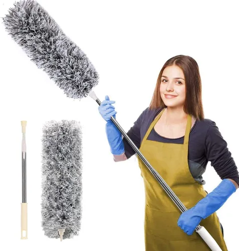 Vista 3 de Plumero de microfibra para limpieza del hogar, cepillo limpiador de ventilador con varilla larga de 100 pulgadas, limpieza flexible de alta