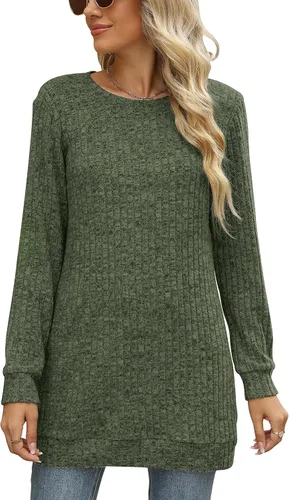 Vista 5 de Auremore Suéteres para mujer, manga larga, cuello redondo, sueltos, casuales, túnica