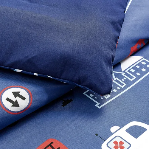 Vista 5 de Juego de edredón de 4 piezas Fire Turck para niños, hermoso diseño de motivos con estampado bordado Motivo bordado de fuego Turck Twin
