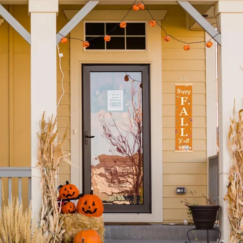 Vista 5 de Pancartas con texto en inglés «Happy Fall Y'all», pancarta de otoño para exteriores, decoración de cosecha de calabaza, decoraciones de Acción