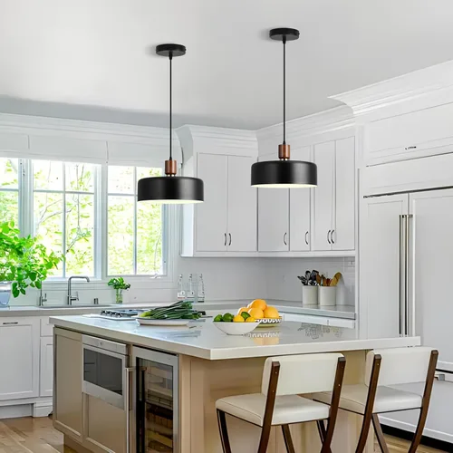 Vista 6 de Lámparas colgantes modernas de madera maciza, candelabros vintage martillados grandes de 13.8 pulgadas, lámpara colgante con acabado negro, lámparas