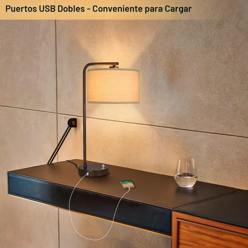 Vista 4 de Juego de 2 lámparas de mesa, lámpara de mesita de noche completamente regulable con puertos de carga USB C+A, lámparas modernas de noche