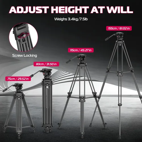 Vista 5 de ULANZI Trípode de video para cámara MT-81 con cabezal fluido de 360 grados, soporte de trípode de aleación de aluminio resistente de 61 pulgadas