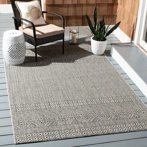 Vista 42 de SAFAVIEH Alfombra lavable al aire libre, colección Courtyard - 2'3" x 5', gris y negro, no desprende pelusa y fácil limpieza, ideal para patio