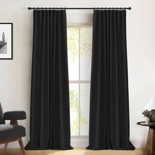 Vista 13 de 100% Blackout Shield Cortinas opacas completas para dormitorio de 63 pulgadas de largo, juego de 2 paneles, anillos de clip/bolsillo para barra