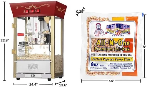 Vista 2 de Matinee - Máquina de palomitas de maíz para encimera, 3 galones, hervidor de 8 onzas, calentador y 24 paquetes de palomitas todo en uno por Great
