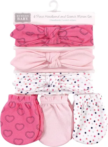 Vista 159 de Hudson Baby Conjunto de diadema de algodón y manoplas para rascar para bebé