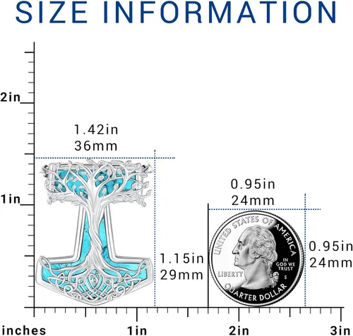 Vista 97 de Joyas de turquesa para mujeres y hombres de plata de ley 925 con colgante de urna para cenizas, collar con medallón de imagen, martillo de Thor