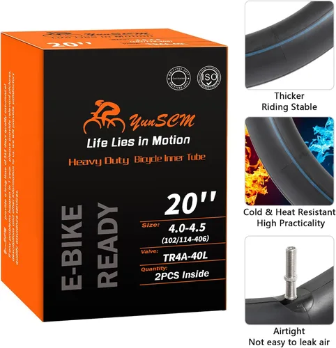 Vista 6 de 2 tubos para neumáticos de bicicleta eléctrica de 20 x 4, 20 x 4.5, válvula Scharder TR4A-40L (102/114-406), tubos interiores compatibles con tubos