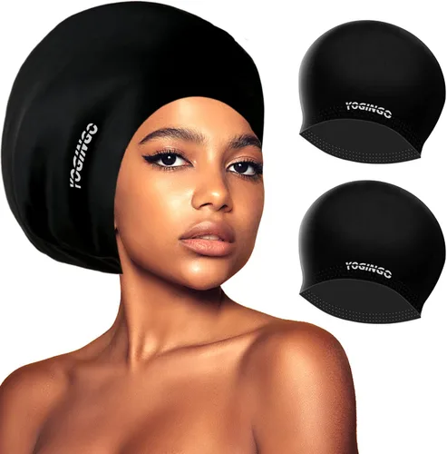 Vista 9 de Gorro de natación extra grande para mujeres y hombres, adultos, jóvenes, gorro de natación de silicona impermeable para cabello muy largo, cabello