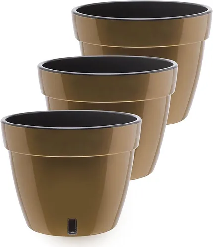 Vista 12 de Gardenera ASTI - Maceta de autoriego de 7.1 pulgadas en color negro-dorado/negro, maceta moderna con indicador de nivel de agua para todas