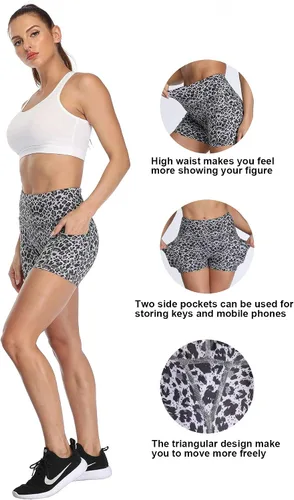 Vista 5 de Tienda Essentials Womens Workout Athletic Shorts Plus Size Print Gym Running Biker Shorts with Pockets