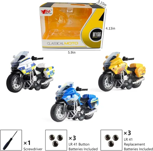 Vista 7 de Juguete de Motocicleta de Policía - Juguete de Motocicleta de Retroceso con Sonido y Luz, Motocicletas de Juguete para Niños, Juguetes para Niños