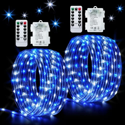 Vista 10 de JMEXSUSS Paquete de 2 luces de Navidad a pilas de luces blancas cálidas, impermeables al aire libre, 200 LED de 66 pies, 8 modos, funciona