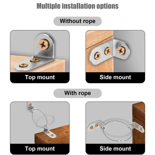 Vista 5 de 2 juegos de anclajes para muebles, anclajes antipunta, anclajes de muebles de acero inoxidable, anclaje de pared para prevención de caídas, anclajes