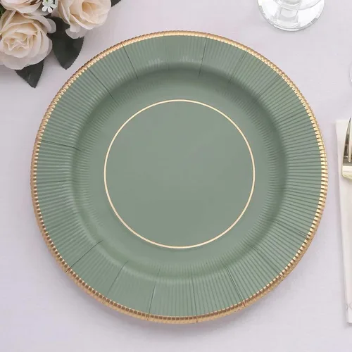 Vista 2 de Efavormart Paquete de 25 Platos Cargadores Desechables Sunray Metallic Sage Green de 13", Bandeja de Servir de Cartón, Redonda - 350 GSM Verde