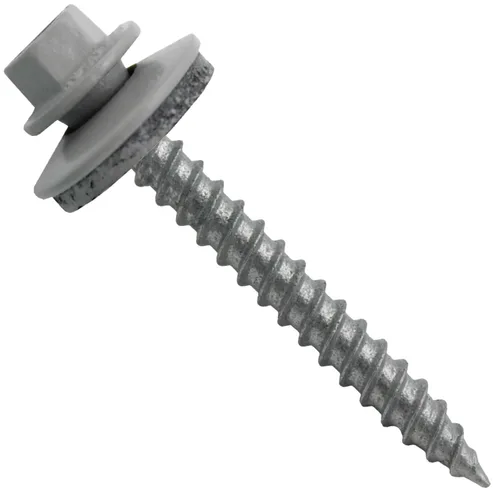 Vista 134 de 12 tornillos para techos de metal gris ABC de 1-1/2 pulgadas, cabezal de arandela hexagonal, arranque automático/roscado, arandela EPDM. 1 bolsa