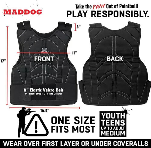 Vista 2 de Maddog Sports Padded Chest Protector - Lightweight Paintball Airsoft Impact Protection Vest Front/Back Padding with Adjustable Waist Straps - One