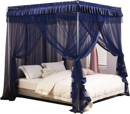 Vista 11 de Mengersi Cortina para Dosel de Cama Princesa, con 4 Esquinas, Dosel con Mosquitero para Cama de Princesa (Blanco, Doble)