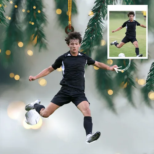 Vista 8 de Adorno de Navidad personalizado para jugador de fútbol; regalo personalizado para colgar en el árbol de Navidad 2D; gran idea de regalo