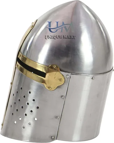 Vista 4 de R.K GLOCAL ENTERPRISES Medieval Armor Replicas Armor Templar Knight Crusader Helmet Knight with Brass Cross Silver Helloween Helmet