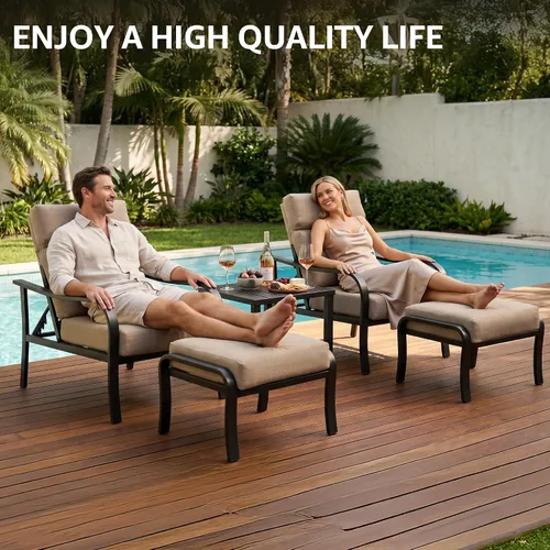 Vista 7 de Juego de muebles de patio de 5 piezas con otomana, sillón ajustable