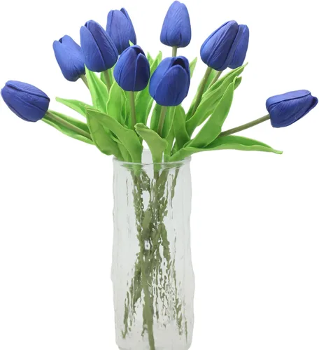 Vista 9 de Flores artificiales, 10 cabezas, mini tulipán artificial de tacto real para decoración del hogar, boda, fiesta, centro de mesa (negro)