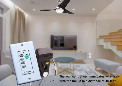 Vista 3 de Ventilador de techo y luz Control de pared Ventilador de techo Kits de control remoto con velocidad ajustable y atenuador de luz