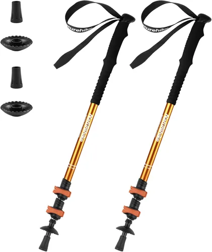 Vista 8 de Naturehike - Bastones de senderismo plegables, bastones de senderismo ajustables de aluminio ligero, absorción de impactos con correas