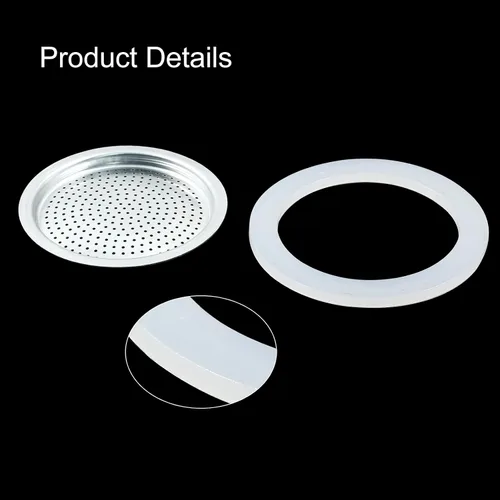 Vista 4 de Waziaqoc Espresso Moka - Kit de embudo de repuesto de 6 tazas, 1 filtro de aluminio con 3 paquetes de sellos de junta de repuesto