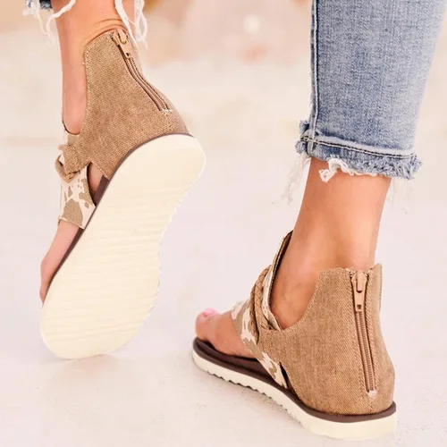 Vista 3 de Verano Zapatos Sandalias, Girasoles Impresión Luz Inferior Camuflaje Antideslizante Punta Abierta Volver Cremallera Flip Flops Zapatos de Mujer, X